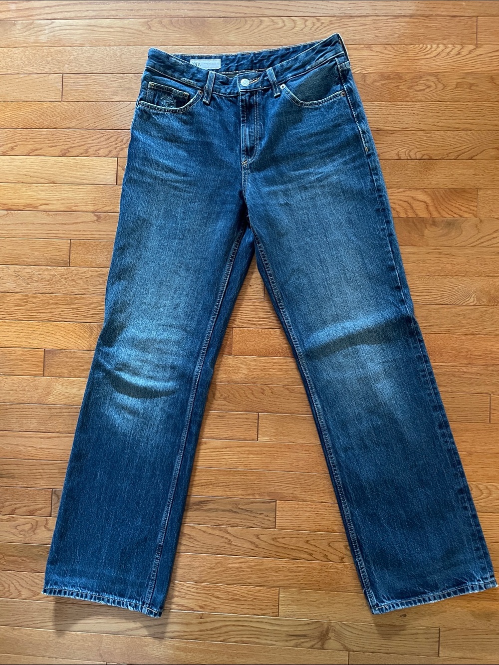 Zara Women's Straight-Leg Jeans in Dark Blue Denim